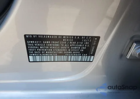 2013 Volkswagen Jetta Se from USA, damaged, VIN 3VWDX7AJ9DM396720